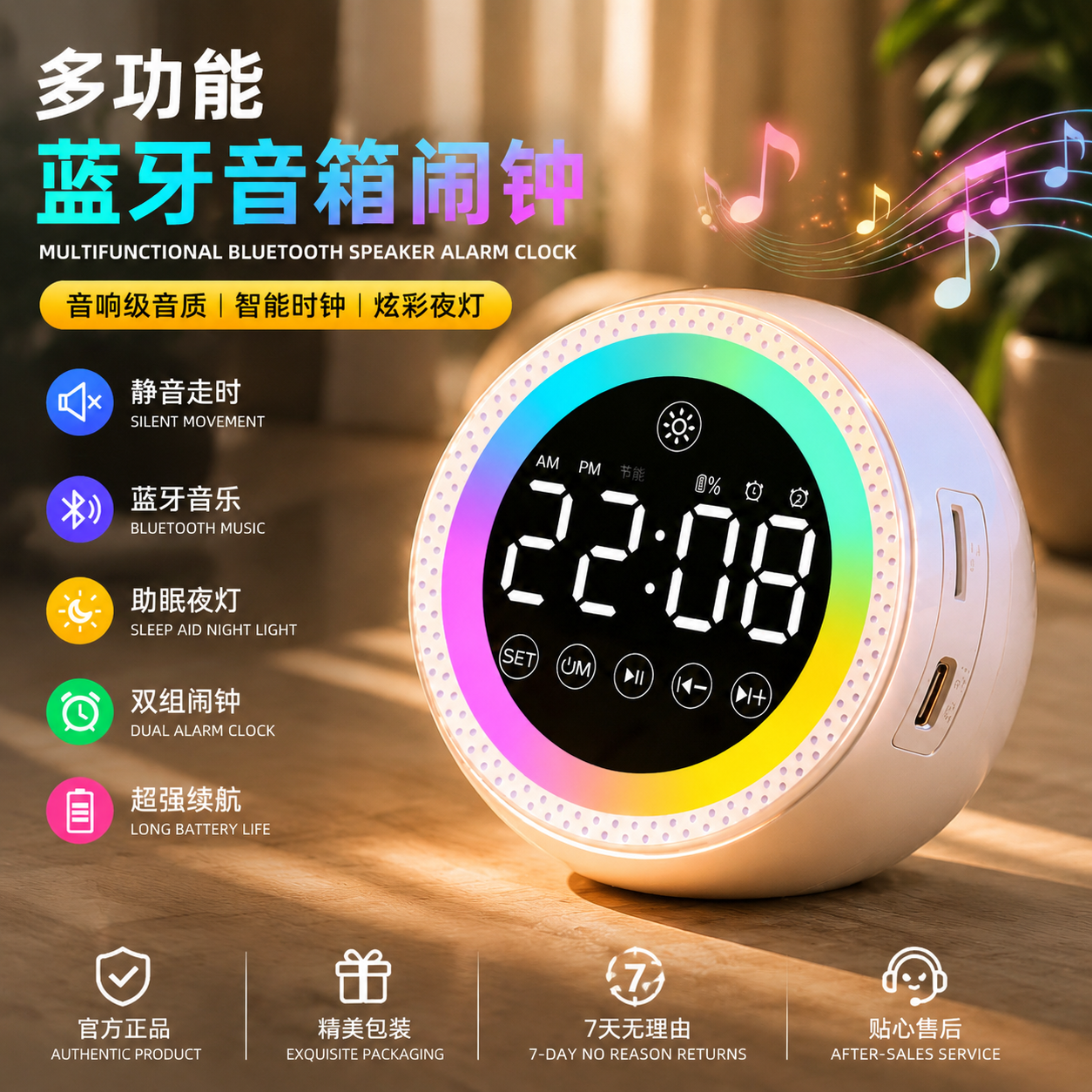 闹钟夜灯一体智能语音