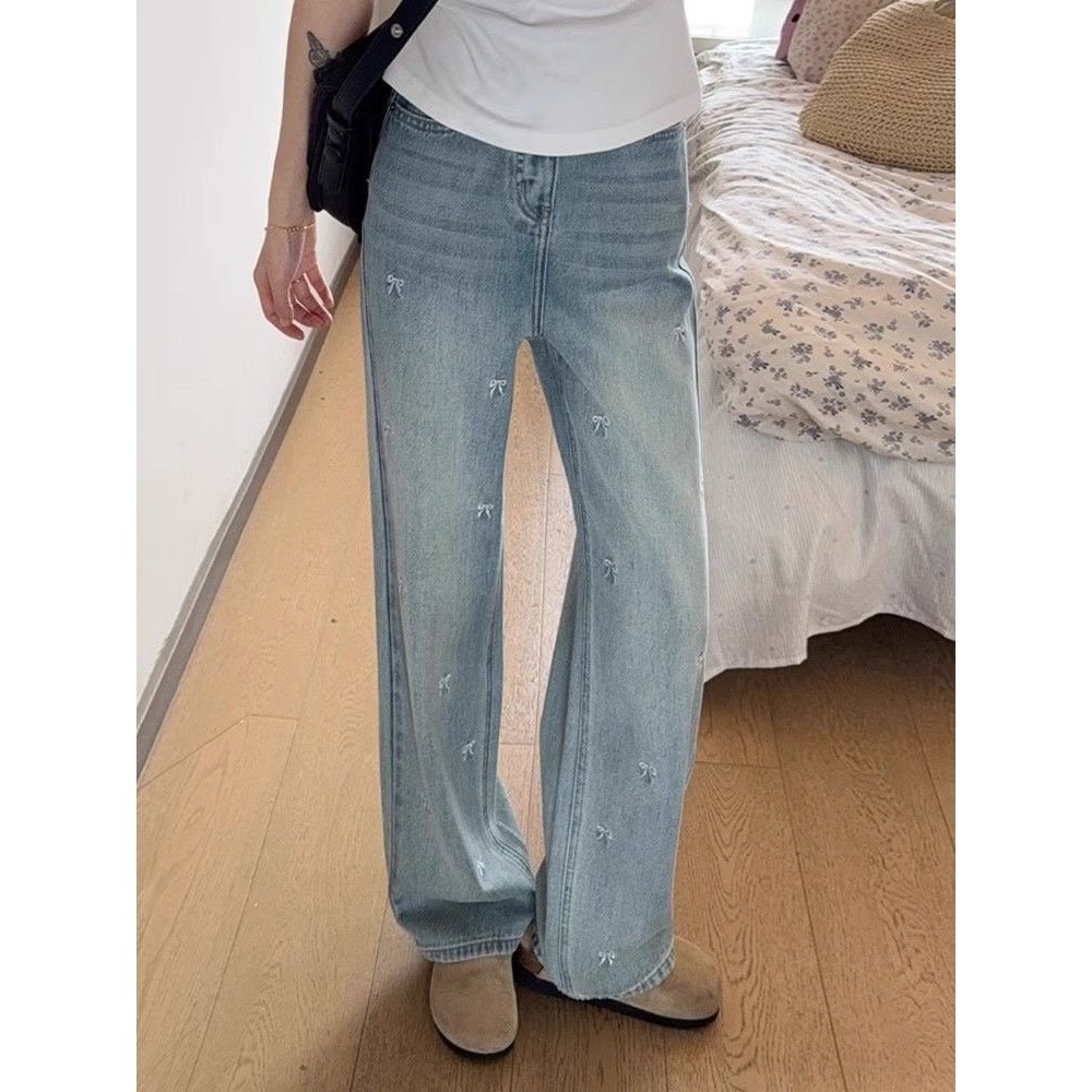 跨境热销夏季新款阔腿直筒裤子女蝴蝶设计高腰牛仔裤女宽松百搭,女装/女士精品,大码裤装,淘宝优惠券,粉丝福利购,淘宝优惠卷