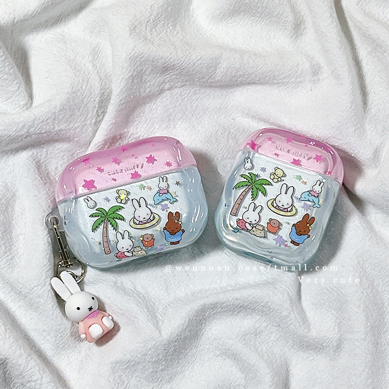 夏日椰树可爱卡通米菲兔适用于AirPods4苹果AirPods1/2代无线蓝牙耳机套airpodspro新三代airpods3软萌全包女