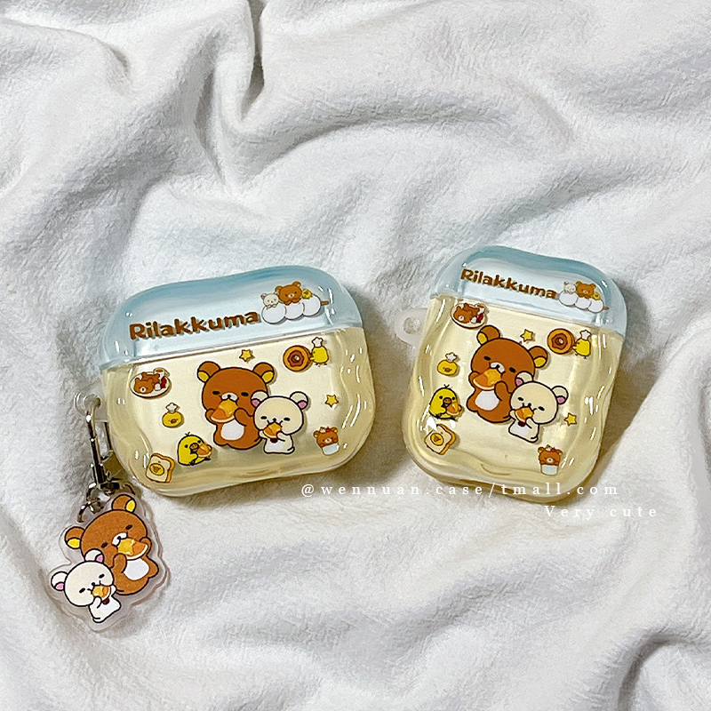 可爱卡通轻松熊适用于AirPods4苹果AirPods1/2代无线蓝牙耳机套女airpodspro新三代airpods3少女趣味4代全包