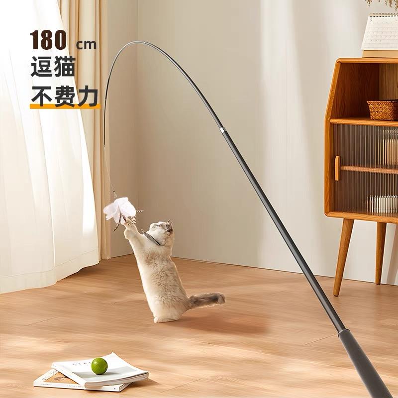 逗猫棒长杆可伸缩猫咪的玩具羽毛超长自嗨幼猫钓鱼竿钢丝耐咬用品