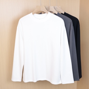 新款 280G重磅厚款 2025春季 体恤男士 白色不透休闲宽松百搭T恤 长袖