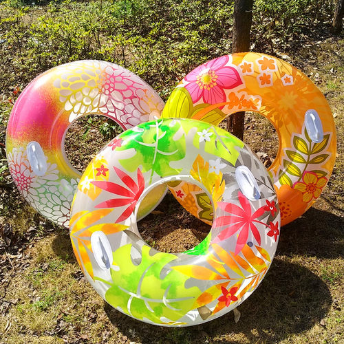 INTEX58263成人游泳圈透明花色超大加厚救生圈俩侧带把手直径97cm