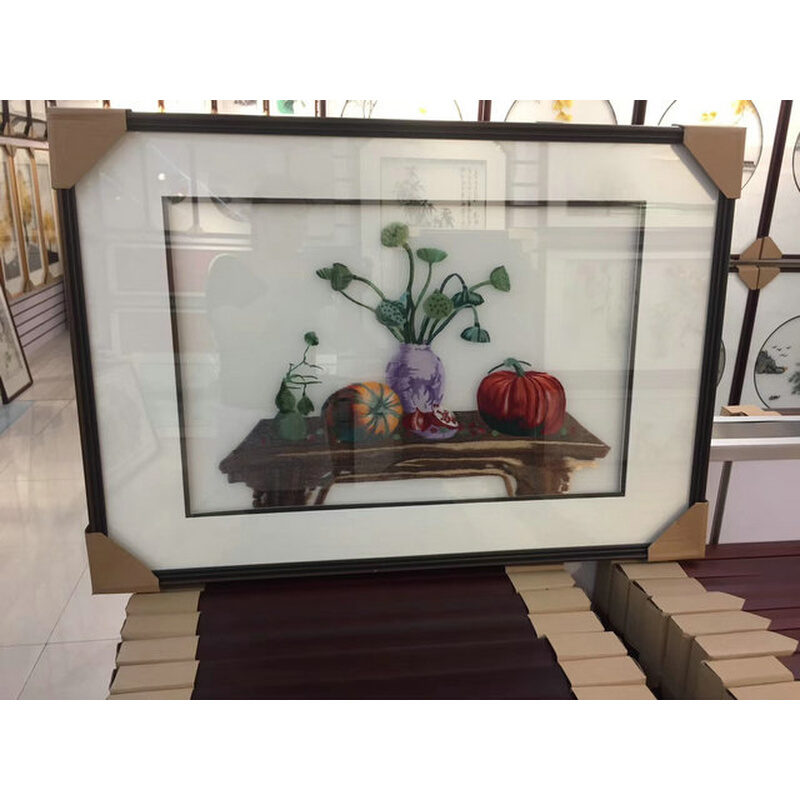 苏州刺绣机绣仿手工餐厅带框成品装饰画挂画透纱丰收年年有余走廊图片