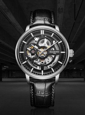 上海钻石手表男自动机械表双面夜光镂空透底7103官方正品学生手表