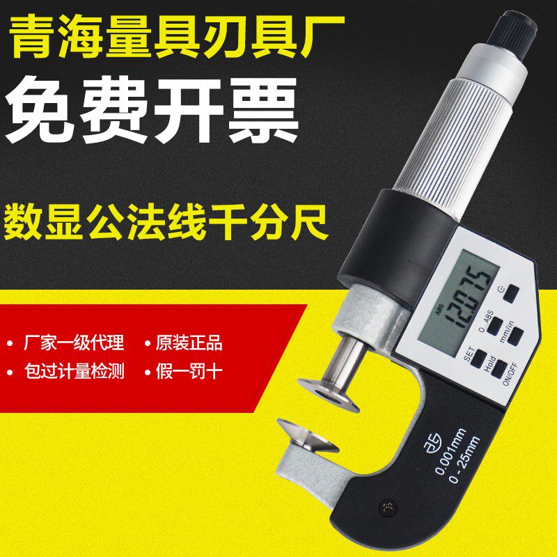 青海青量数显齿轮公法线千分尺0-25mm盘头纸张测量电子精度0.001