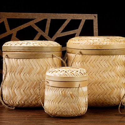竹编篮子礼盒茶叶罐竹筒手工编织包装月饼盒子带盖收纳筐手提竹篓