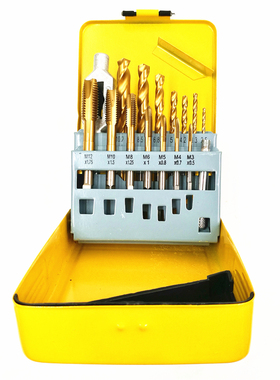 钻头丝锥套装含钴镀钛丝攻钻头组套HSSCO不锈钢专用14件加1个铰手