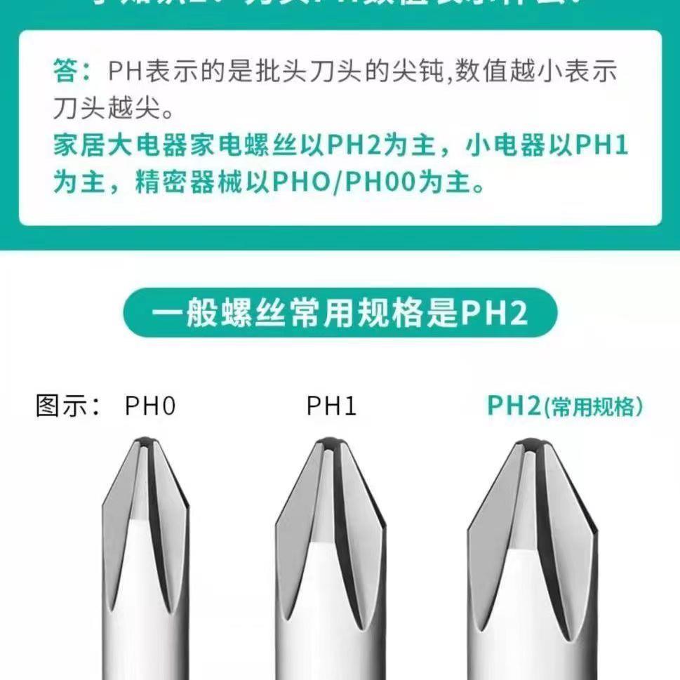 尖头ph1/平头ph3电动螺丝刀批头十字强磁性高硬度工业级起子头*