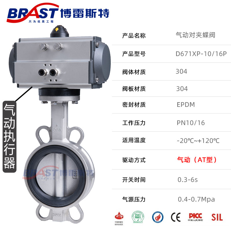 T重体气动不锈钢蝶阀D671XP-10/16P不锈钢体304板乙丙阀座AT/GT型