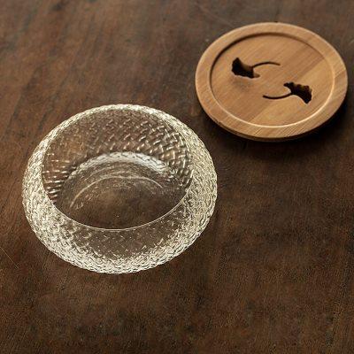 竹盖玻璃壶承日式锤目纹储水干泡台小茶盘建水功夫茶具配件壶托
