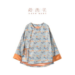 【清】莨西子新中式国风非遗老宋锦桑蚕真丝外套女复古宽松撞色