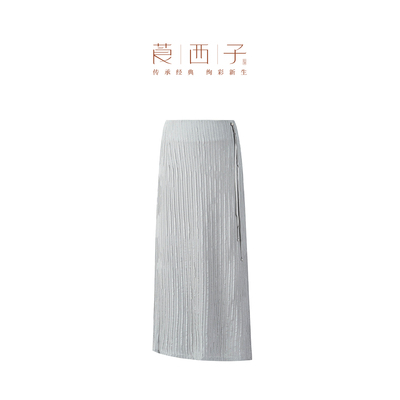 【清】莨西子桑蚕真丝百褶半身裙女不规则下摆中长款裙子百搭