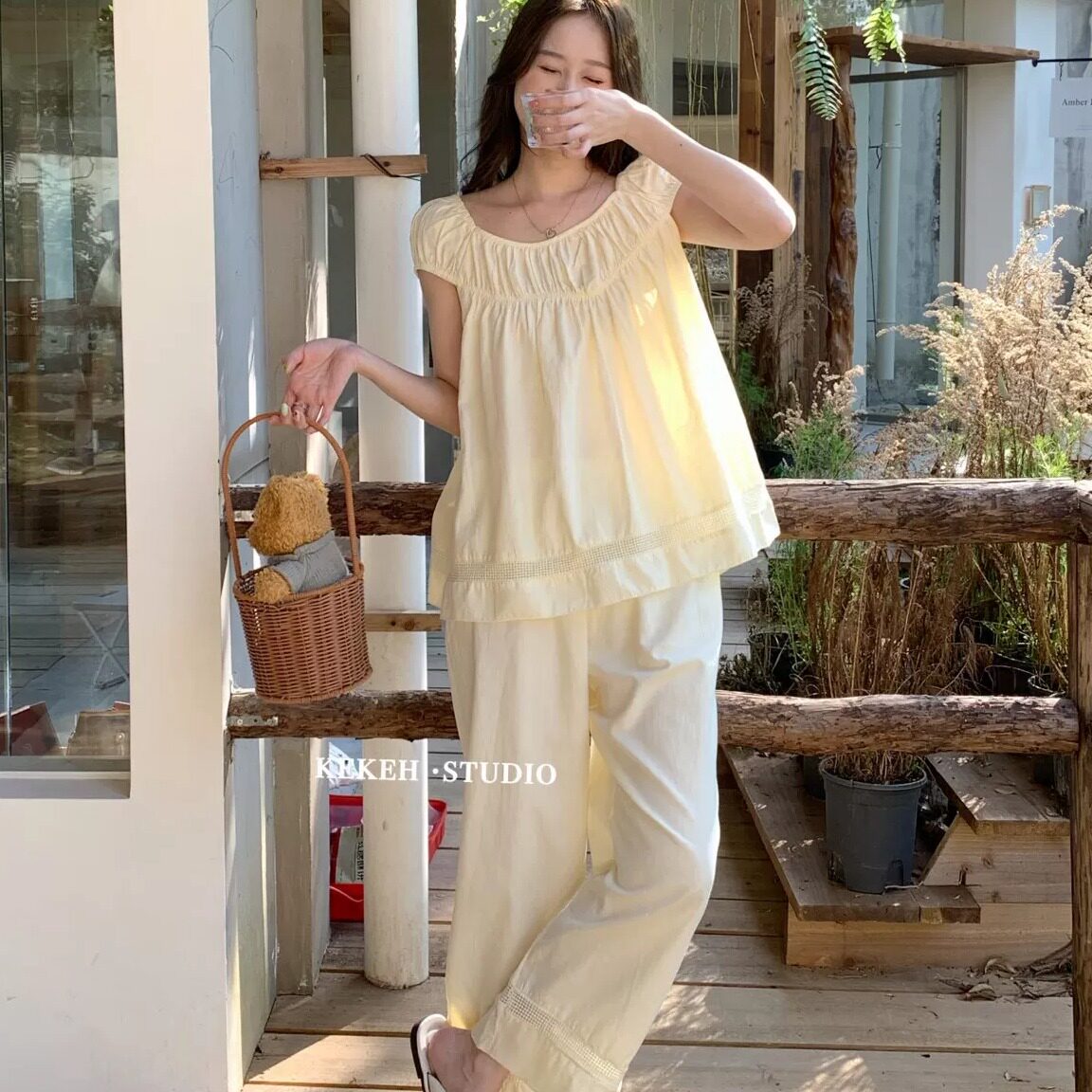 法式宫廷蕾丝全棉夏季睡衣套装女