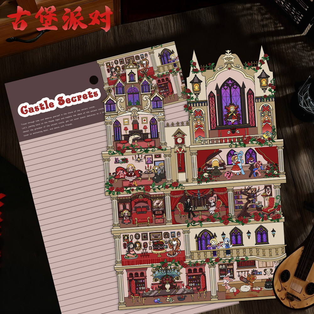 古堡派对暗黑微恐造景贴纸！3D微缩场景贴画DIY解压玩具