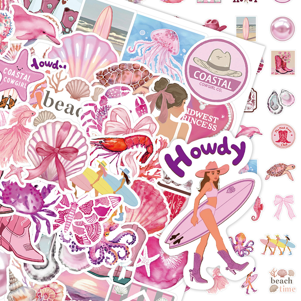 50张粉色海岸ins风贴纸少女心可爱美式创意装饰手机壳笔记本贴画