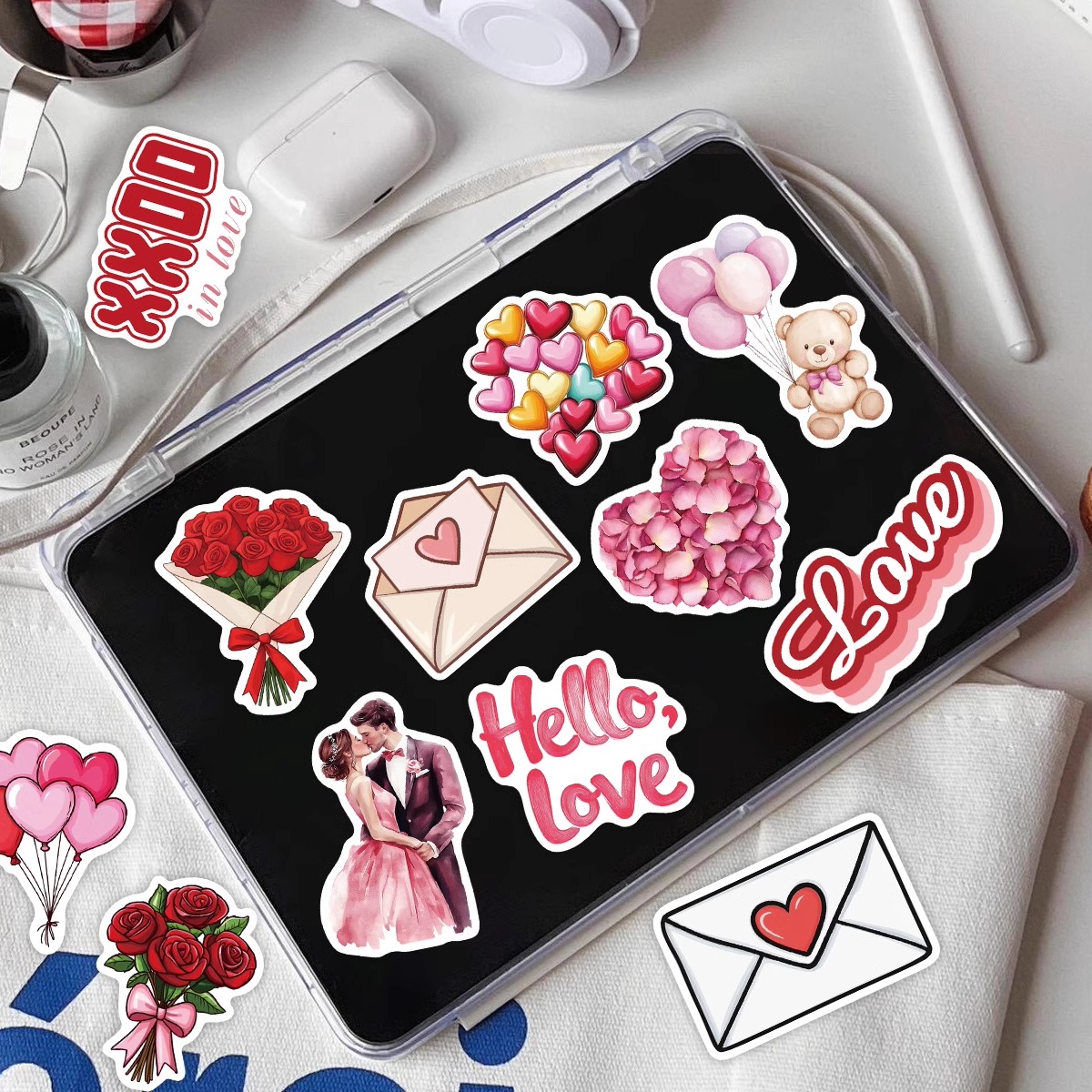 100张粉色情人节装饰贴纸浪漫可爱ins风手机壳笔记本电脑DIY贴画