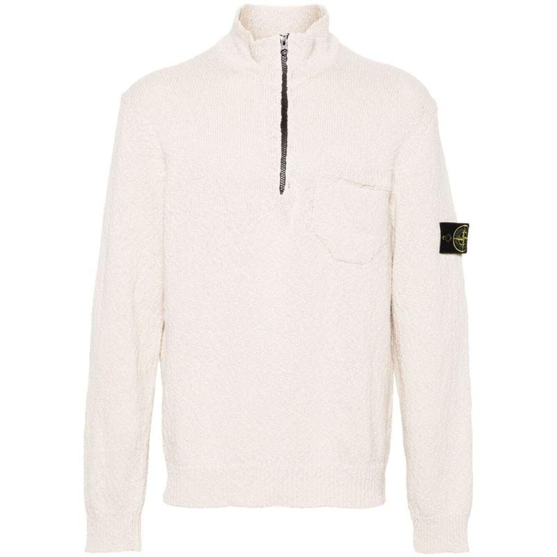 STONE ISLAND HALF ZIPPER BOUCLÉ SWEATER CLOTHING