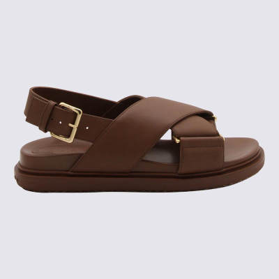 MARNI BROWN LEATHER FUSSBET SANDALS