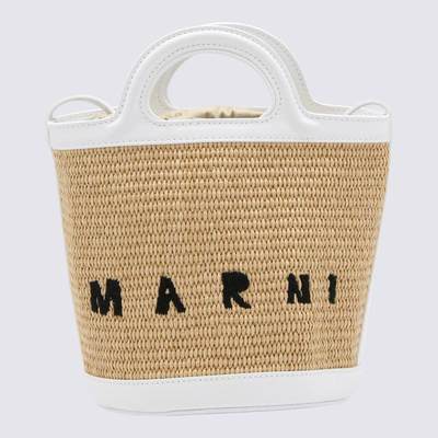 MARNI WHITE LEATHER AND BEIGE RAFFIA TROPICALIA HANDLE BAG