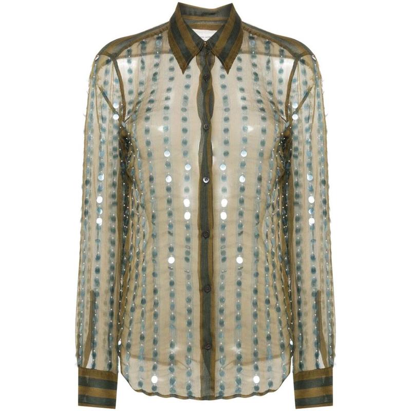 DRIES VAN NOTEN TRANSPARENT SHIRT WITH APPLICATIONS CLOTHIN