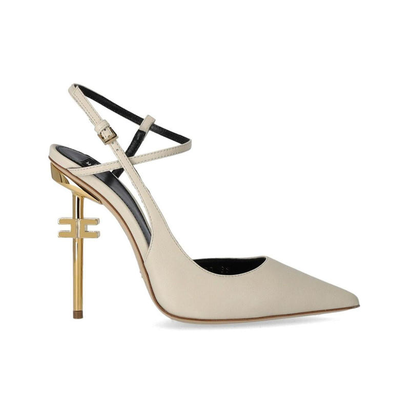 ELISABETTA FRANCHI BUTTER SLINGBACK PUMP WITH LOGO HEEL