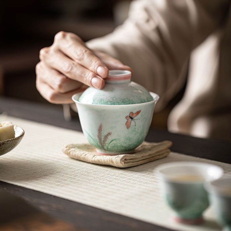 纯手绘芦a苇二才盖碗茶杯单个中式家用手抓茶碗功夫茶具陶瓷泡茶,餐饮具,盖碗,淘宝优惠券,粉丝福利购,淘宝优惠卷