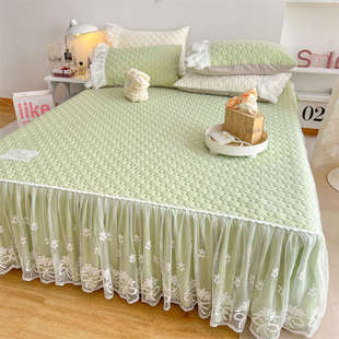 夏季 乳胶凉席可机Q洗花边床罩空调软 高端冰丝床裙三件套2022新款