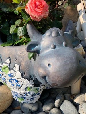 新中式庭院动物花盆可爱阳台园装饰布置禅意户外艺术创意牛摆件