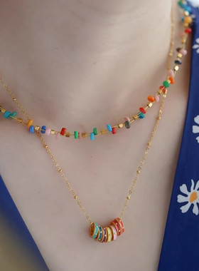 设计师款小众多巴胺转运圈项链