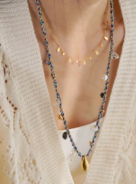 JoJo｜手工绳编复古藏族蓝天然淡水珍珠发晶玛瑙项链毛衣链