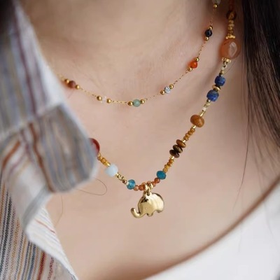 JoJo｜设计师款小众幸运米珠松石玛瑙天河石吉象吊坠叠戴手链项链