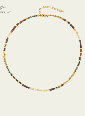 JoJo｜设计师款小众进口捷克珠虎眼石松石叠戴锁骨链串珠项链手链