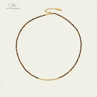 JoJo｜精致拉德细碎金子天然虎眼石钻切面复古串珠多层手链锁骨链