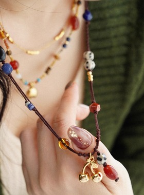 JoJo｜设计师款小众幸运米珠松石玛瑙天河石吉象吊坠毛衣链耳饰