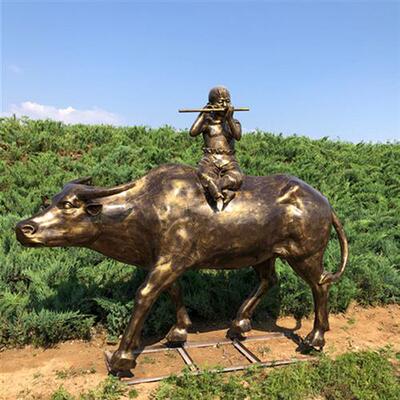 玻璃钢牧牛儿童雕塑放牛娃户外农耕吹笛小孩劳作装饰品摆件雕塑
