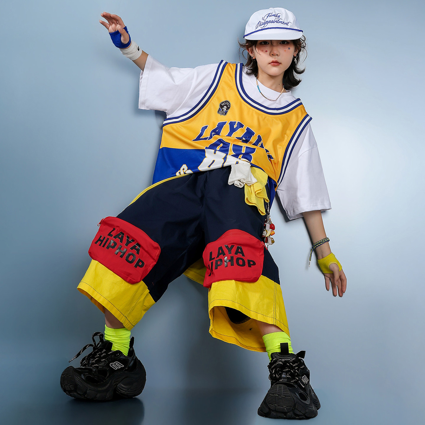 街舞儿童潮服嘻哈球服假两件潮牌裤子套装男童少儿hiphop表演出服