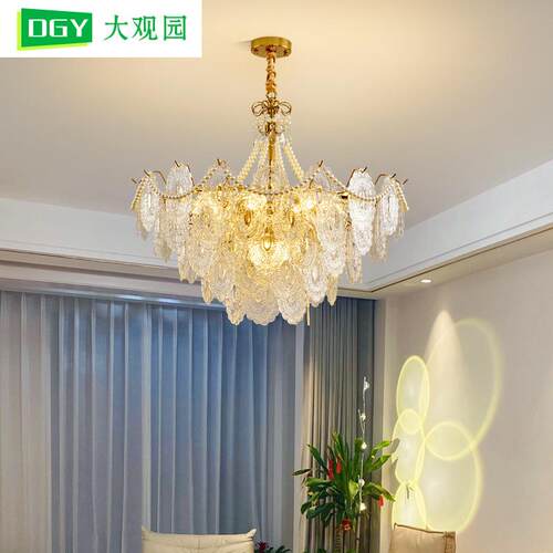 客厅吊灯法式轻奢水晶吊灯具现代简约主灯奶油创意温馨卧室客厅灯