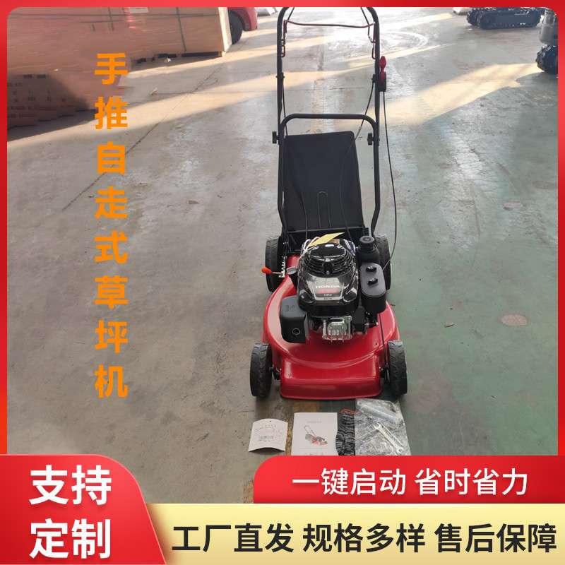 现货出口手推式草坪机 汽油四冲程小区除草机 物业割草剪草机