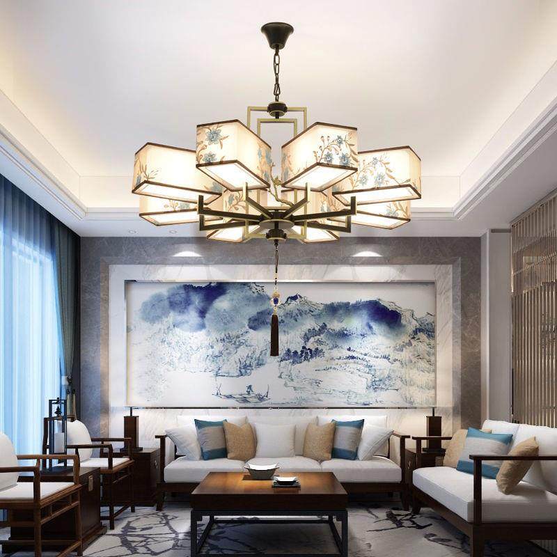 新中式吊灯客厅卧室中国风布艺刺绣灯具简约餐厅灯,家装灯饰光源,智能吊灯,淘宝优惠券,粉丝福利购,淘宝优惠卷