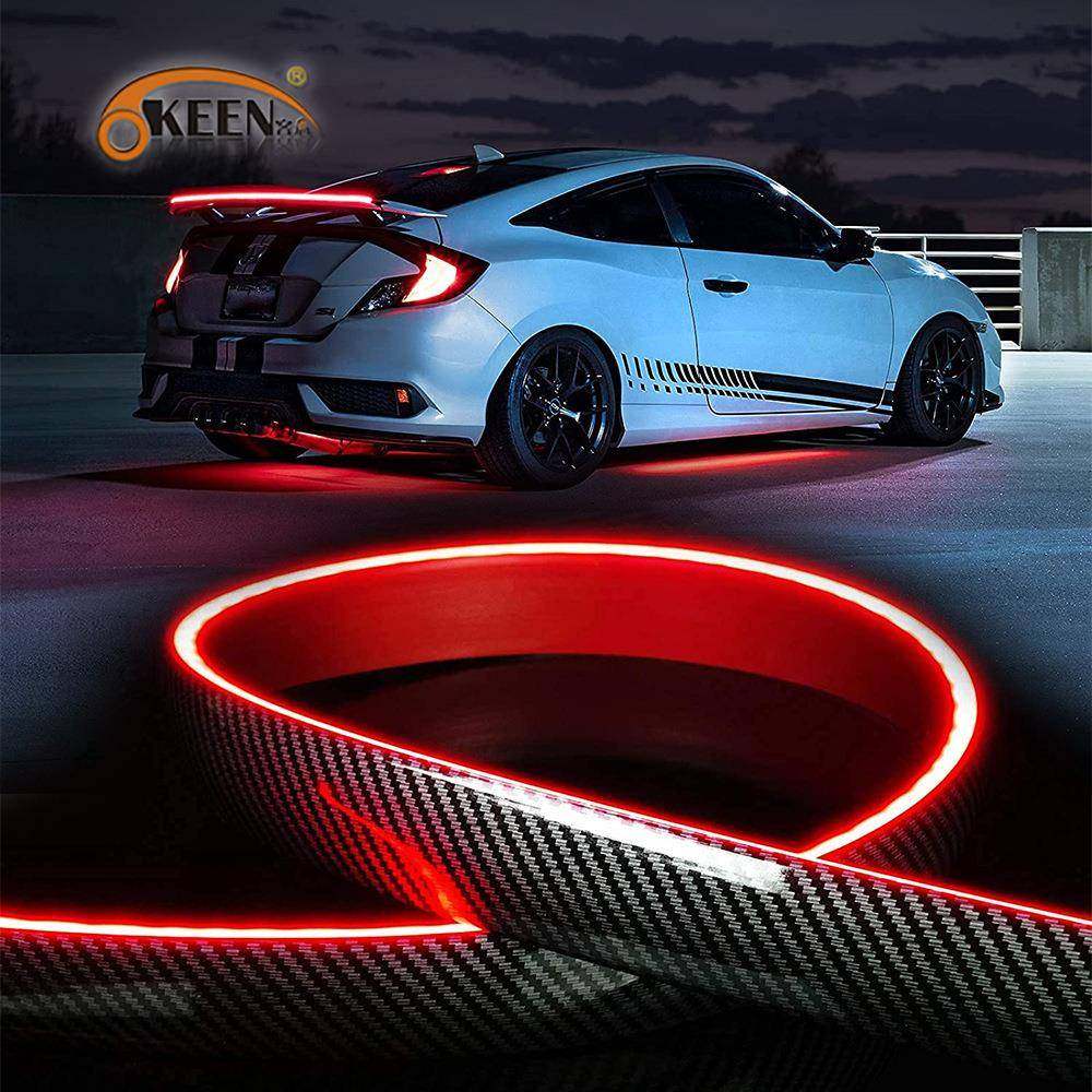 OKEEN新款碳纤尾翼灯汽车改装通用贯穿尾灯LED流光转向高位刹车灯,汽车零部件/养护/美容/维保,高位刹车灯,淘宝优惠券,粉丝福利购,淘宝优惠卷