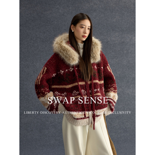 SWAP SENSE绯梦绒语·复古休闲可拆毛领费尔岛新年战袍连帽外套