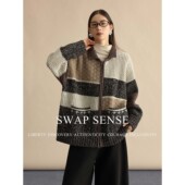 SWAP SENSE漫游调色·松弛复古休闲立领撞色针织拼接毛衣开衫 外套