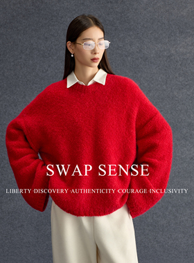 SWAP SENSE绯光织境·复古休闲慵懒高级感红色毛衣女2025新款冬季