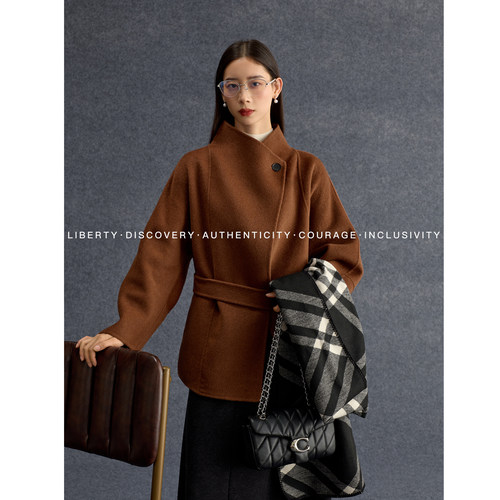 SWAP SENSE榈影漫迹·知性风修身型短款翻领收腰加厚毛呢外套冬季