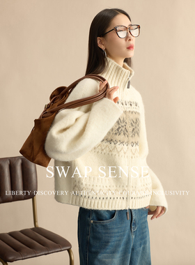 SWAP SENSE静绒织境·复古休闲短款立领拉链费尔岛立领版型外套冬