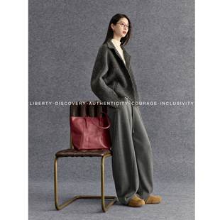 SWAP SENSE云灰漫序·高级感极简双面呢灰色立领100%绵羊毛外套冬