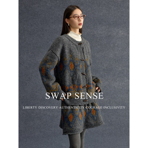 SWAP SENSE菱彩织梦·冬装搭配一整套高端慵懒费尔岛灰色毛衣套装