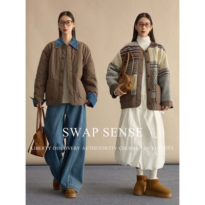 SWAP SENSE织忆絮暖· 复古休闲费尔岛绞花拼接外套2026年新款