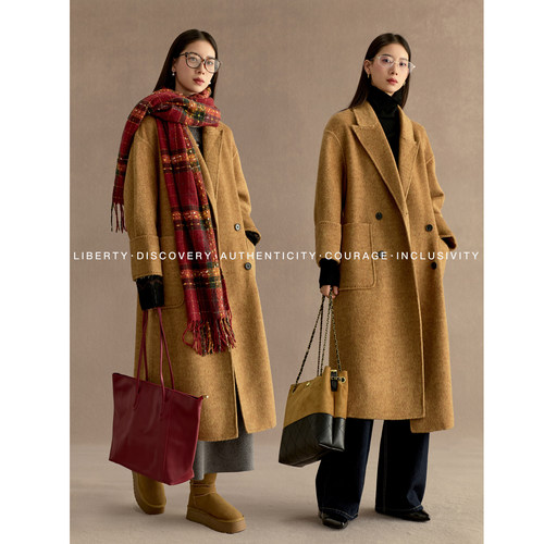 SWAP SENSE驼影漫歌· 赵丽颖同款复古棕色宽松版长款毛呢大衣